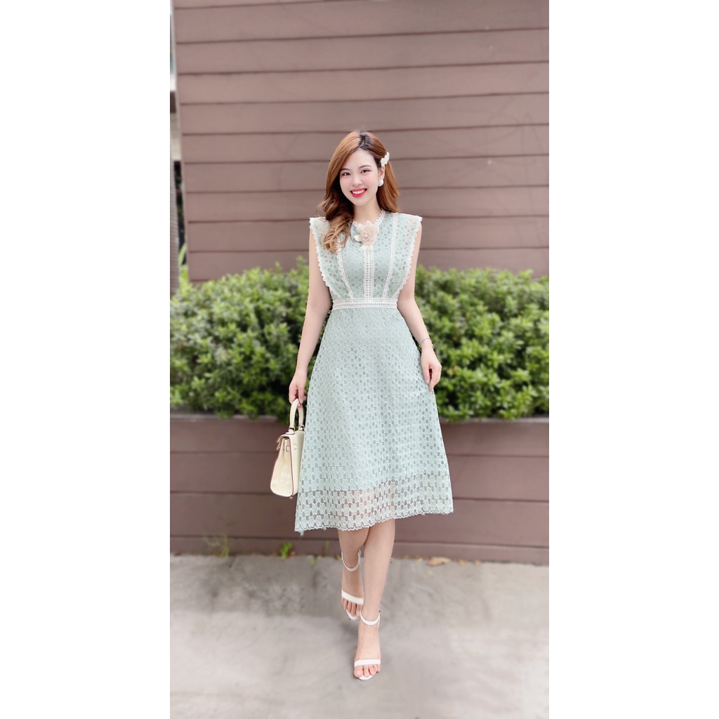 Váy Ren Xanh Pastel Nhẹ Nhàng Sang Chảnh Hàng Chuẩn Thiết Kế- v153