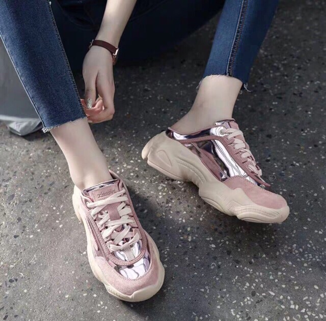 Giày xục nữ nâng đế siêu hót 2 mầu bạc, hồng mã 580