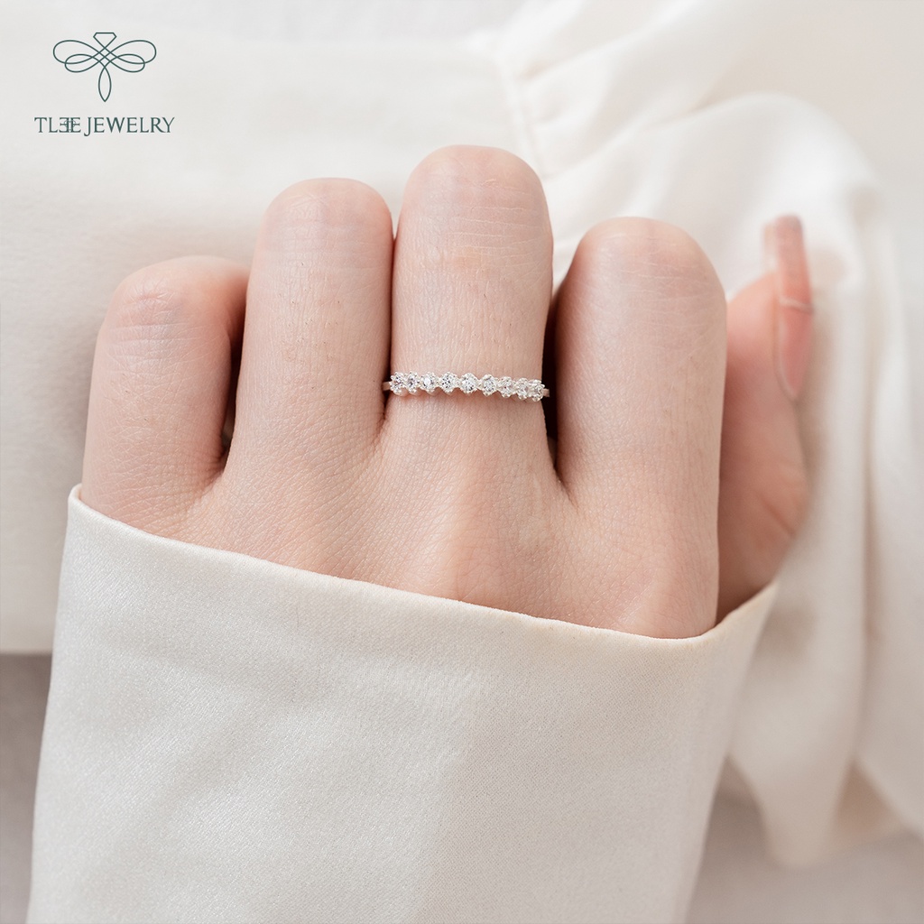 Nhẫn bạc nữ TLEE nạm đá nhỏ lấp lánh kiểu dáng thanh lịch NCJ A0182
