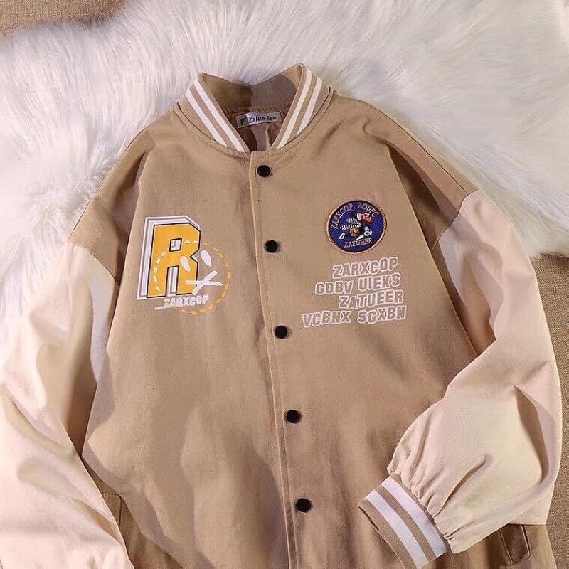 Áo khoác BOMBER R nỉ bông màu ĐEN/NÂU tay dài form rộng Ulzzang/Nam nữ unisex/FREESHIP ❤️