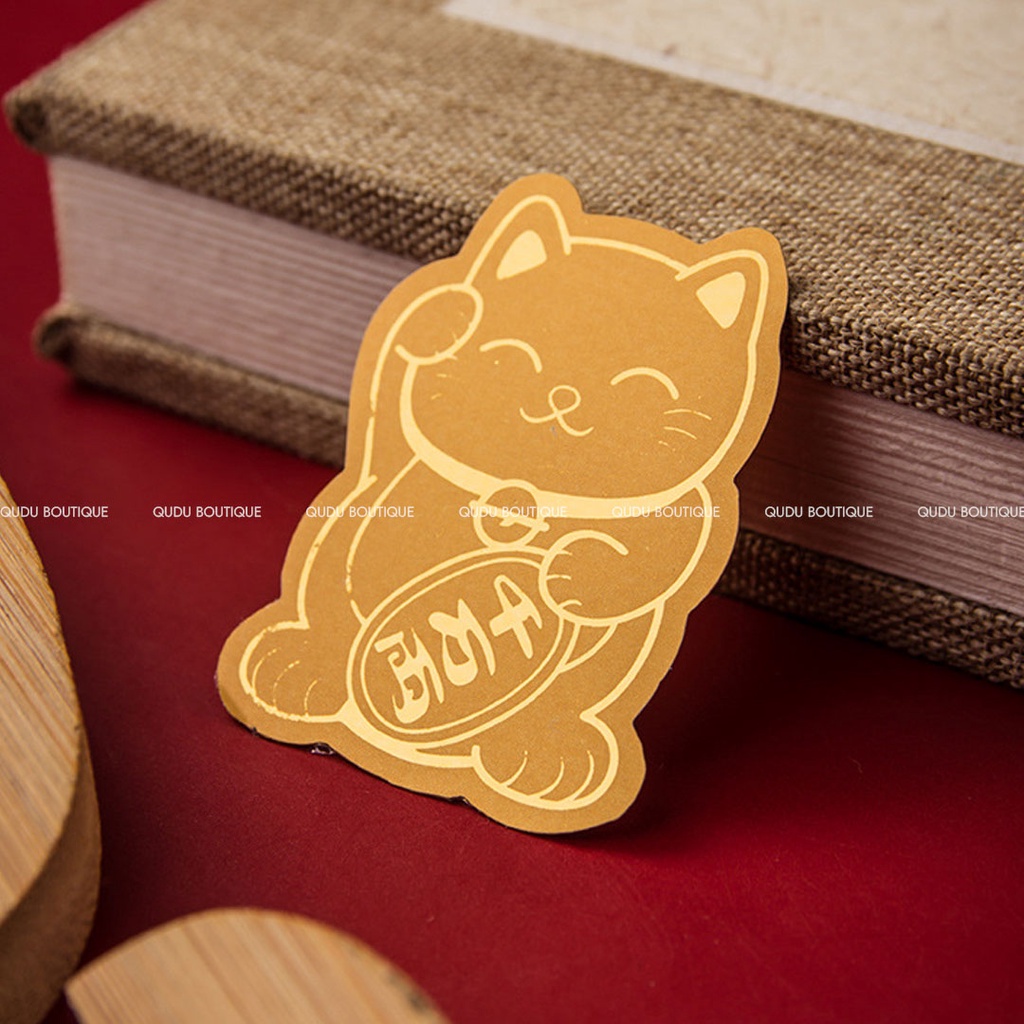 Mèo Thần Tài Vẫy Tay Phát Tài Phát Lộc May Mắn Sticker Dán Qudu