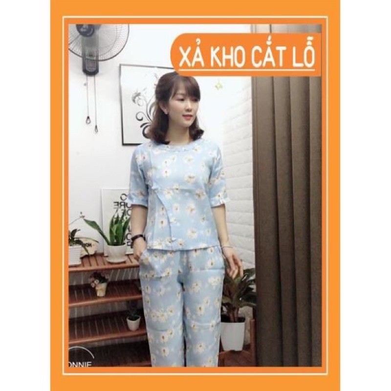 XẢ KHO- Bộ mặc nhà quần lỡ hoạ tiết chất thô đũi