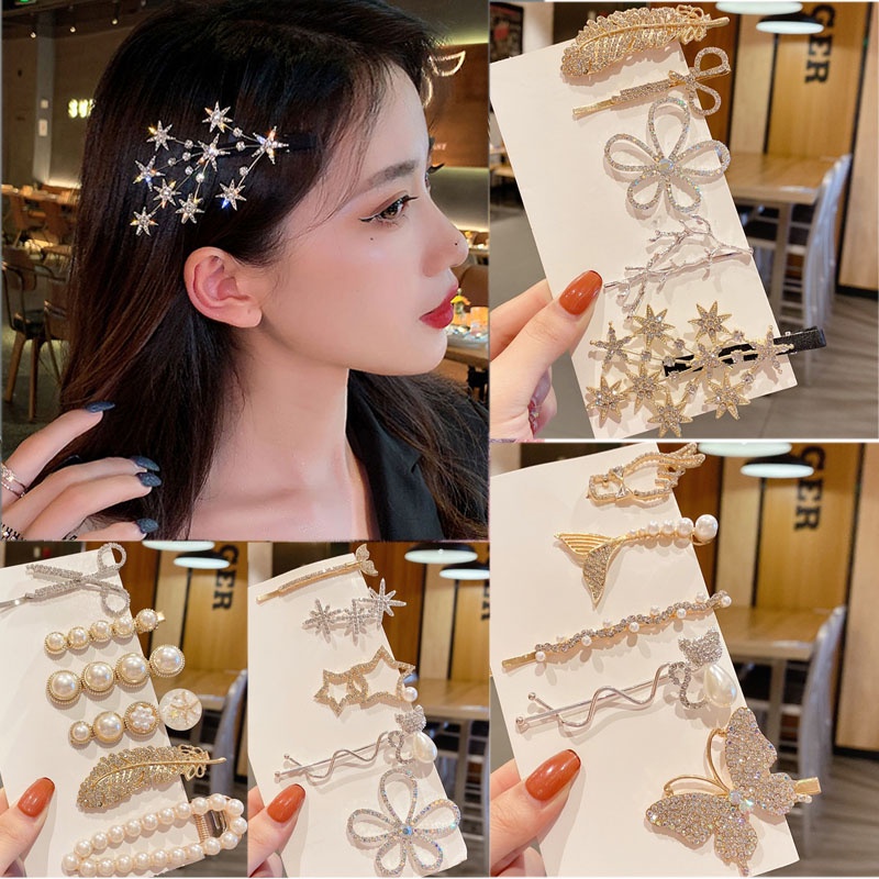 Set kẹp tóc đính đá ngọc trai nhiều mẫu tuỳ chọn thời trang Hàn Quốc cho nữ