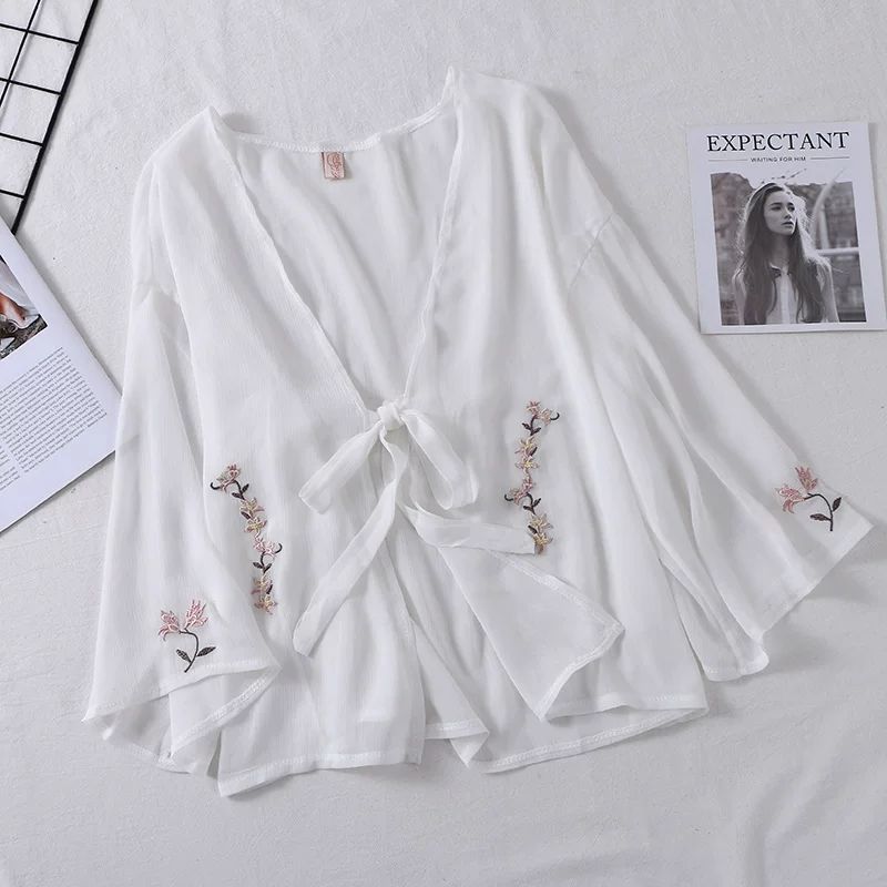 Áo khoác voan thêu họa tiết cổ trang thanh lịch cho nữ 7719