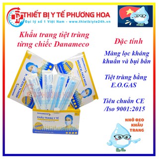 [Video Hàng sẵn] Khẩu trang TIỆT TRÙNG từng chiếc Danameco kháng khuẩn, lọc bụi bẩn Hộp 50 chiếc [Giao ngay]