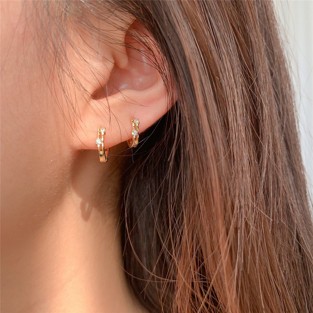 Khuyên Tai Tròn Bông Tai Hình Tròn Nhỏ Mạ Vàng 14K Đính Đá Zircon Đơn Giản Thời Trang Mới Cho Nữ