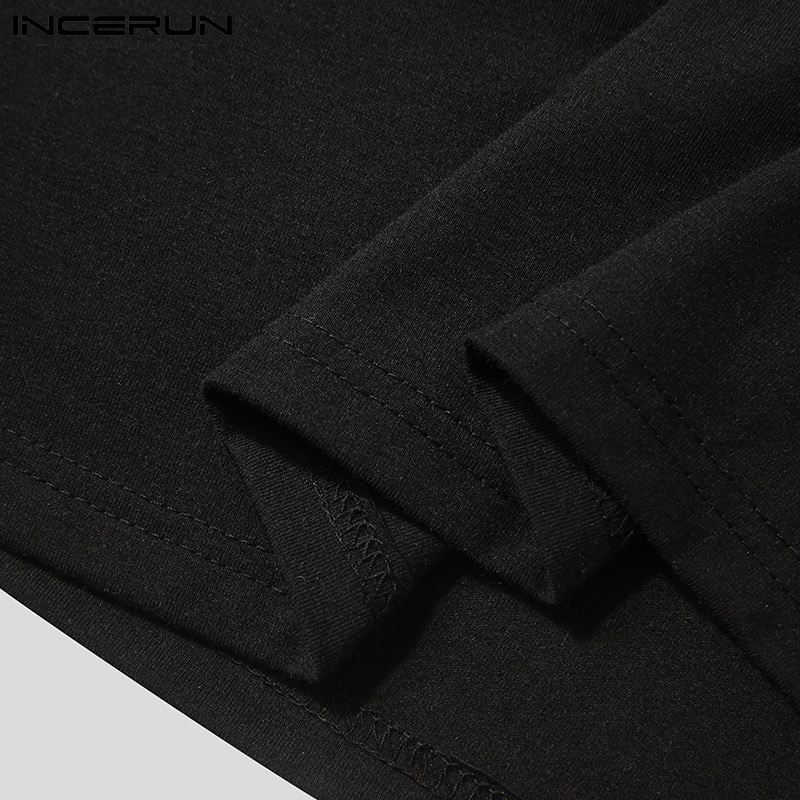Áo thun INCERUN không tay màu đen cổ tròn màu sắc tương phản dành cho nam