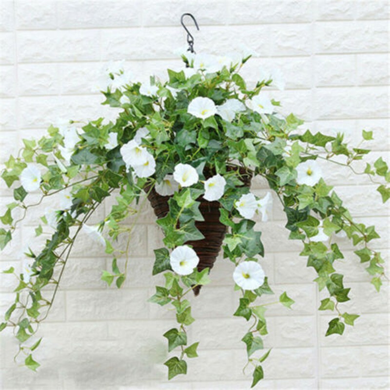 [baishangworshipwell]Hanging Basket Artificial Fake Silk Morning Glory Flower Vine Home Decor Hot