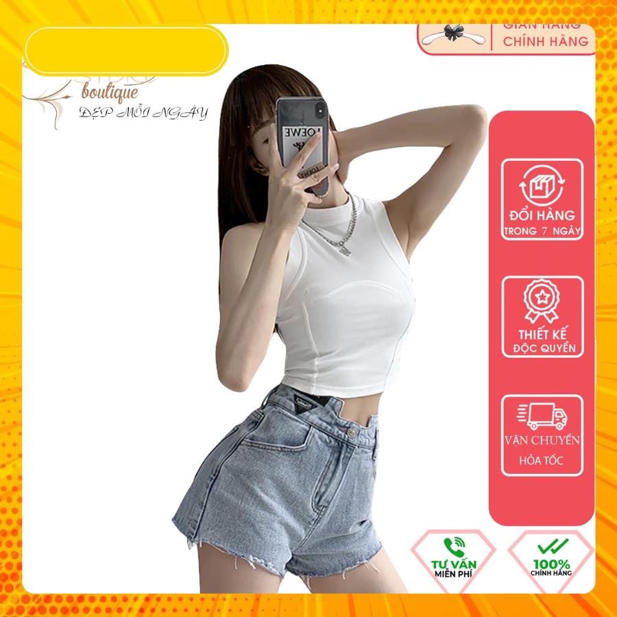 Áo croptop ba lỗ cổ cao thun Cotton 100% trơn sát nách viền bo nách cổ ôm body Thương Hiệu ByBy Store