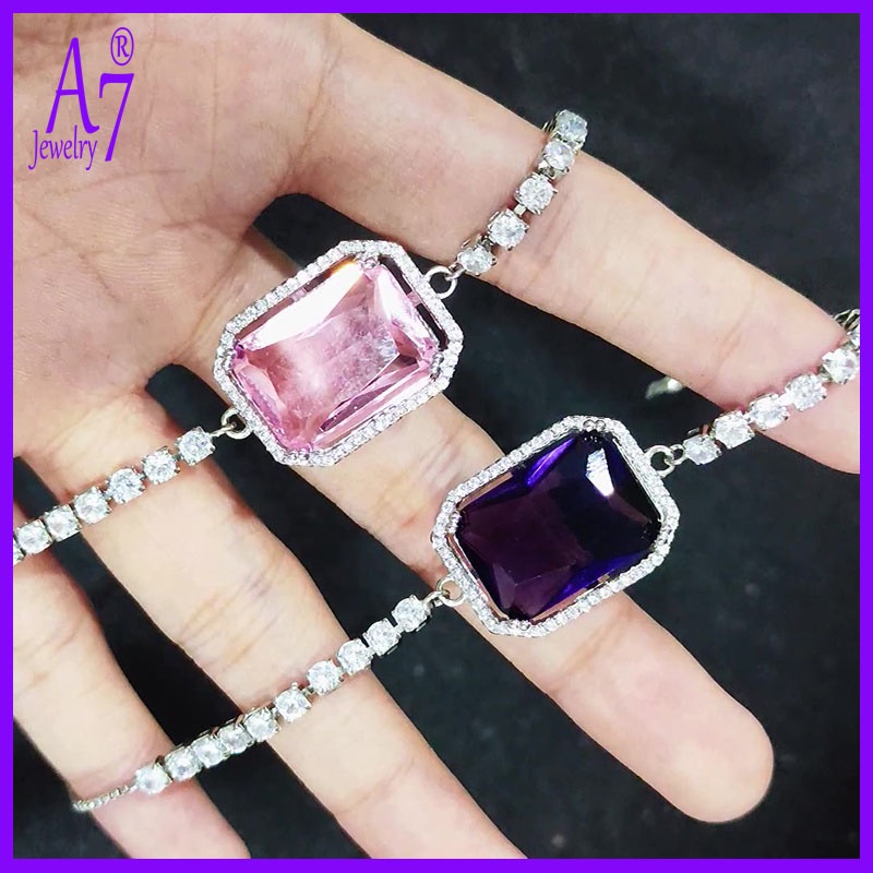 Vòng tay bạc S925 đính đá quý nhiều màu thời trang cho nữ