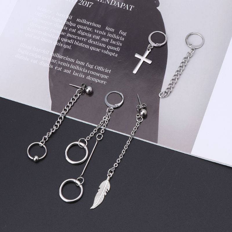 ❀AUTU  Korean Fashion Earrings Kit Jewelry 5Pcs KPOP Bangtan Boy Album Long Chain Drop