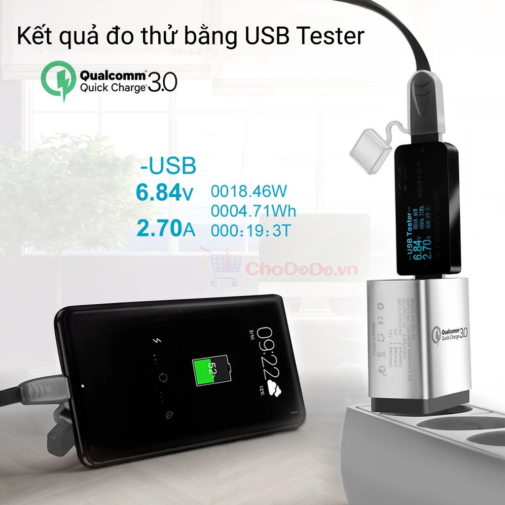 Cốc Sạc Nhanh QC 3.0 18W 3 Cổng USB CS21