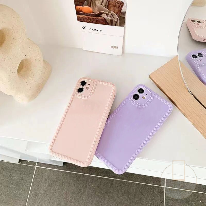 Ốp lưng dạng vuông viền trái tim bảo vệ camera cho iPhone 12 11ProMax 6 6S 7 8 Plus X XS XR XSMax SE2020 | WebRaoVat - webraovat.net.vn