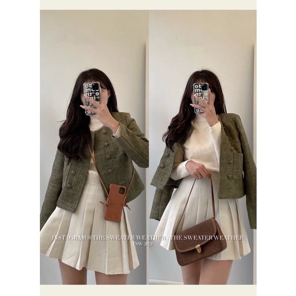 Áo khoác dạ tweed 2 lớp dày dặn cúc đồng vintage the.sweaterweather TSW