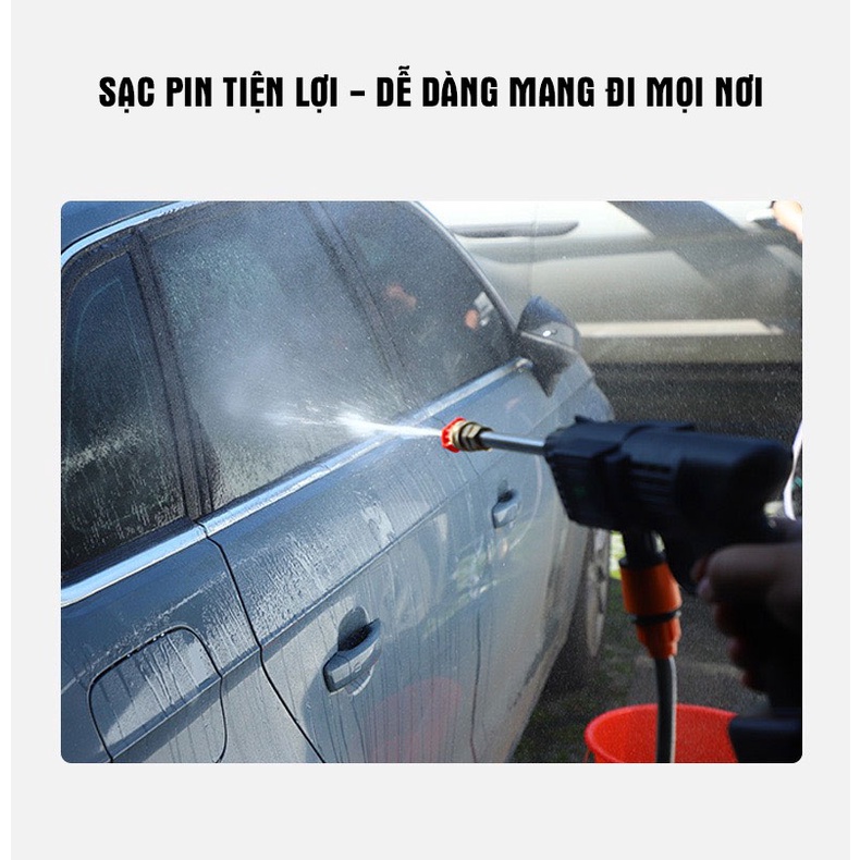 Máy rửa xe áp lực cao không dây dùng pin Lithium 24V, súng rửa xe mini gia đình tiện dụng