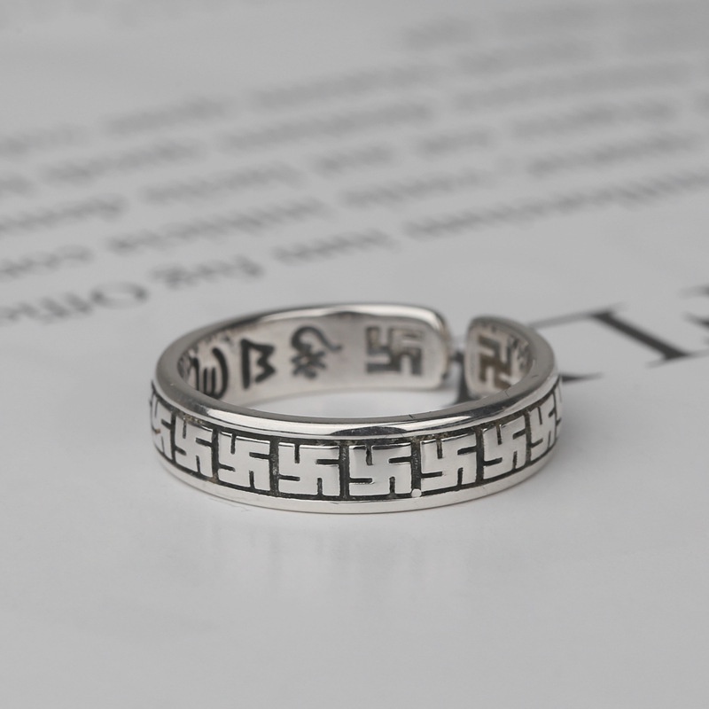 Nhẫn Cổ điển Nam nữ Giữ an toàn S925 được khắc bên trong Hợp kim đồng mạ bạc Nhẫn có thể điều chỉnh Làm như cũ NH-190