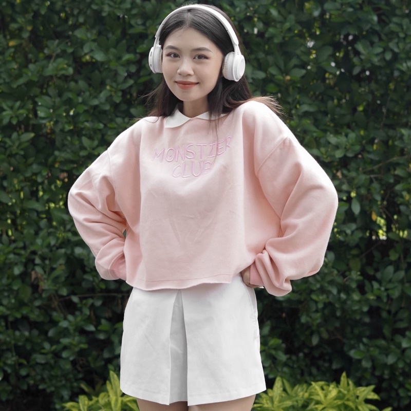 💖 Áo Monstier Cropped Collar Sweat-Shirt - Hồng