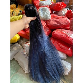 tóc giả ngoặm thẳng đen xanh