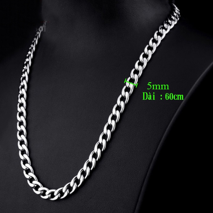 Dây chuyền nam titan cao cấp đẹp sang trọng inox thép không gỉ lặc trangsucpt kích cỡ 5mm màu trắng PTDCNA15
