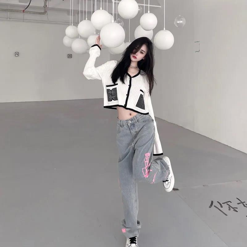 ✟✔Quần Jean Dáng Suông Ống Rộng In Họa Tiết Graffiti Phong Cách Đường Phố Cá Tính Cho Nữ