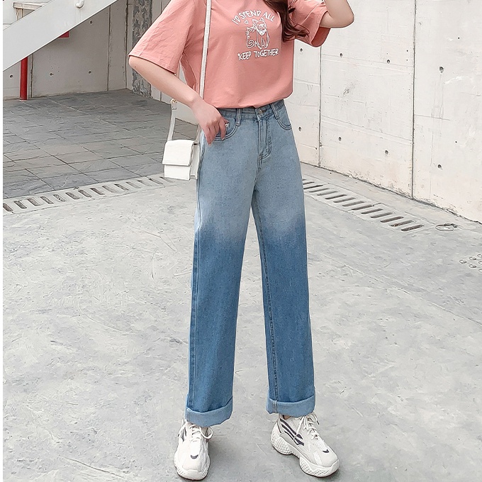 SUXI Quần Jean Dài Lưng Cao Dáng Rộng Màu Gradient Dễ Phối Đồ Thời Trang Xuân Hè Cho Nữ
