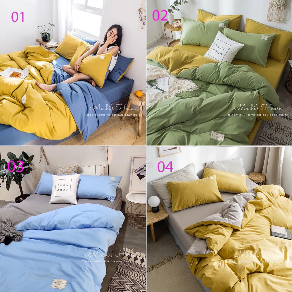 COMBO ĐỦ 4 MÓN CHĂN GA GỐI COTTON TC 1 MÀU [TH]