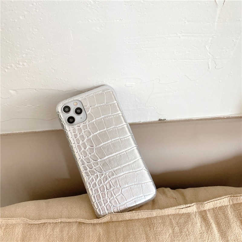 Fashion Silver Crocodile Pattern Soft Case For Iphone 11 12 Pro Max Mini 7 8 Plus Xr X Xs Max Se 2 Pu Leather Phone Cover Fundas