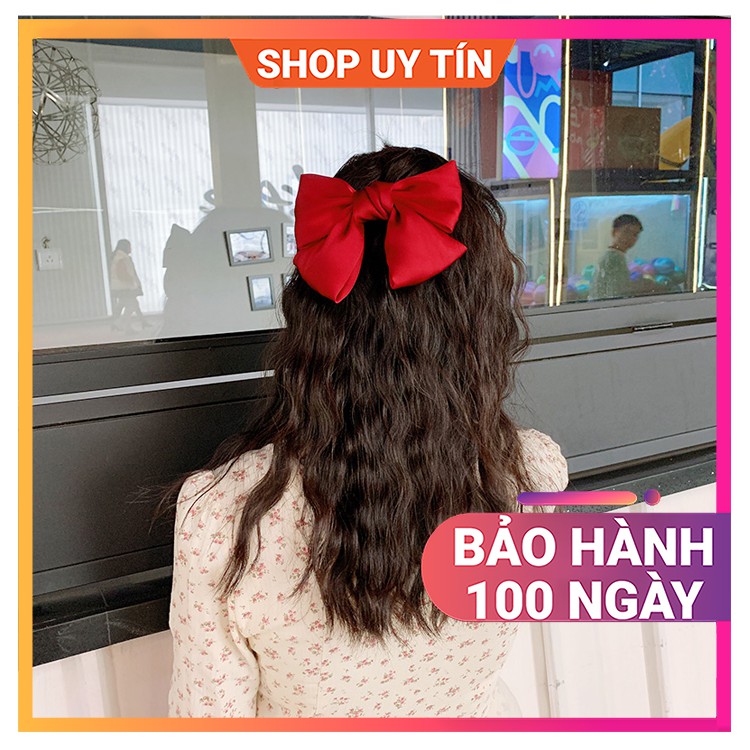 [NowShip - Giao Ngay] Kẹp Tóc Đính Nơ Lụa Cao Cấp - Cặp Tóc Nữ Đẹp Màu Đỏ