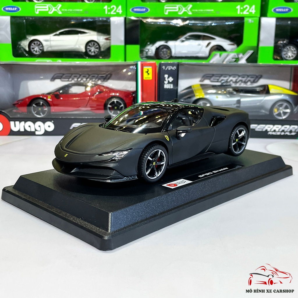 Mô hình xe ô tô siêu xe Ferrari SF90 Stradale tỉ lệ 1:24 hãng Burago Carshop màu đen