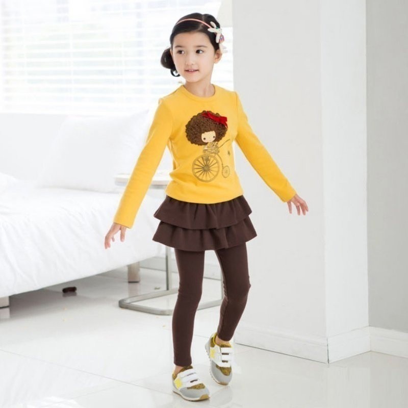 Quần dài phối chân váy xếp tầng đáng yêu cho bé gái