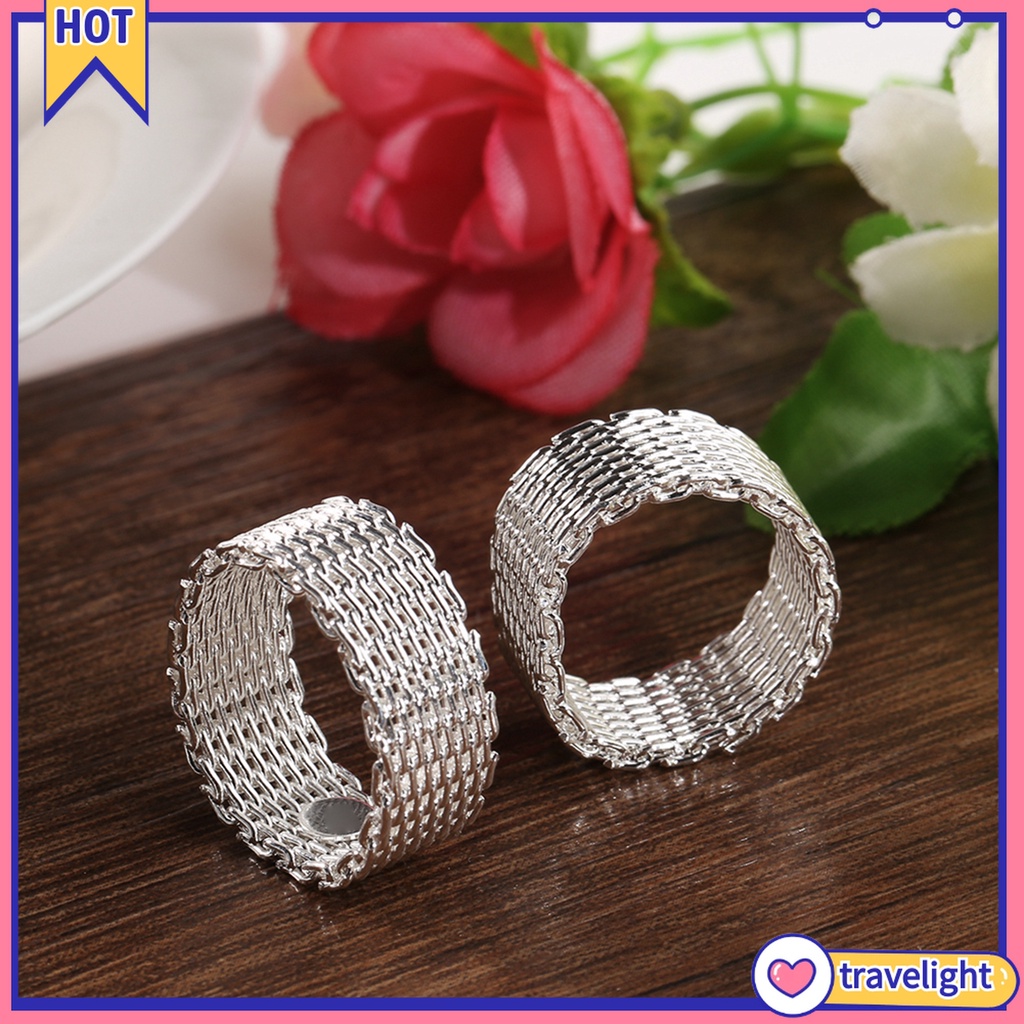 CHARMS Nhẫn Mạ Bạc Thiết Kế Kiểu Lưới Độc Đáo