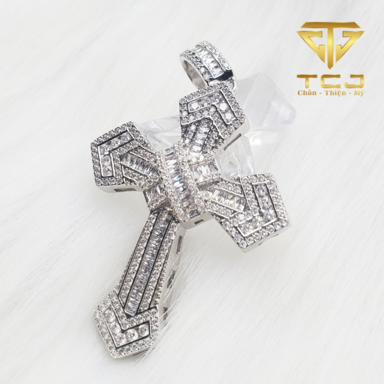 Mặt dây Nam bạc ý 925 xi vàng trắng thiết kế 3D cá tính MN0095 Trang sức Toàn Cầu TCJ