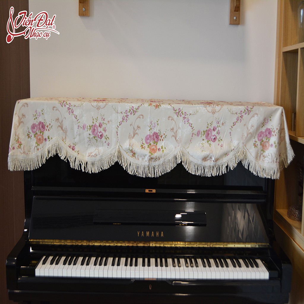 Khăn Phủ Nắp Đàn Thêu Hoa Hồng Kẻ Sọc KU-014