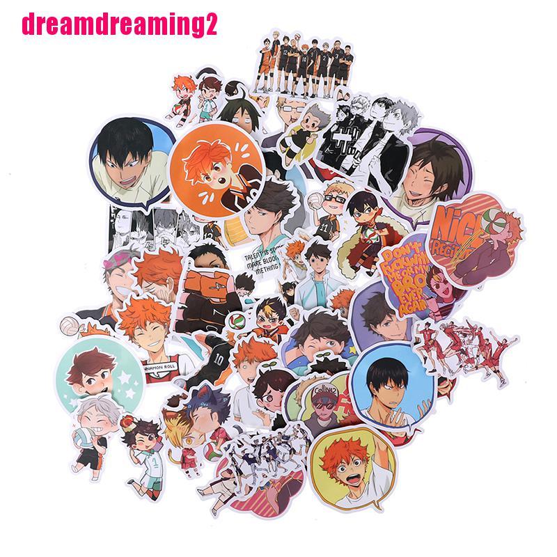 Bộ 50 Miếng Dán Pvc Chống Thấm Nước Hình Anime Haikyu