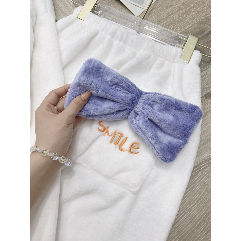 Bộ Lông Mũ Tai Thỏ Gắn Nơ Thêu Hình Chất Looing Cừu Vintage  Mặc Nhà Nam Nữ Dáng Rộng