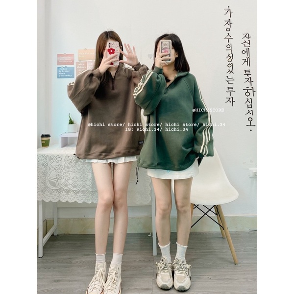áo sweater nỉ bông kéo khoá sọc tay ẢNH THẬT VIDEO hichi | BigBuy360 - bigbuy360.vn