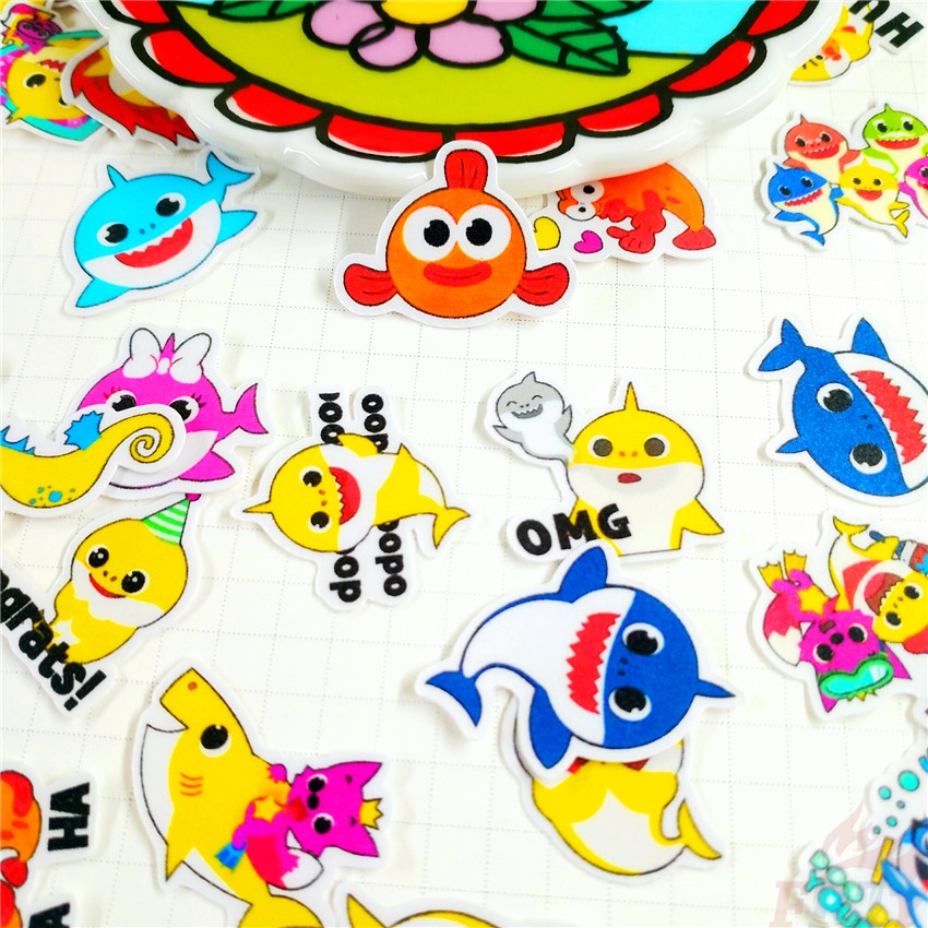 ★★★ Baby Shark doo doo doo Q-2 Mini Diary Manual Stickers ★★★ 60Pcs/Set DIY Fashion Scrapbooks Album Decor Decals Stickers（Size: 2~3cm）