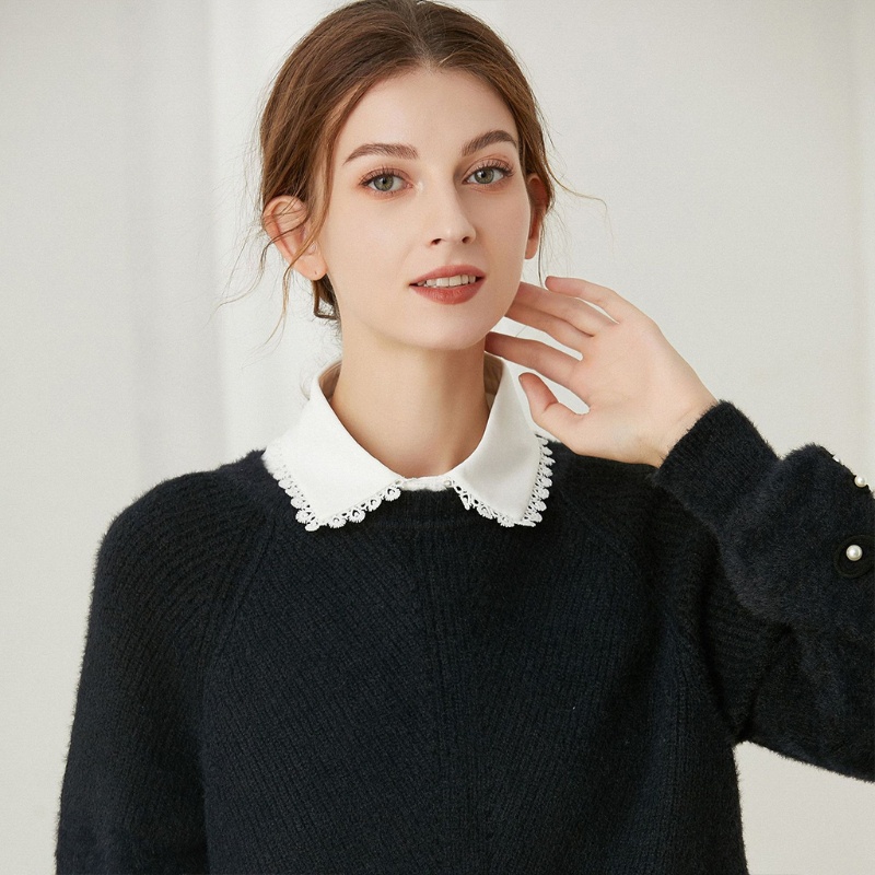 Han Lady Áo Sơ Mi Ren Hoa Rỗng Màu Trơn Có Thể Tháo Rời Cho Nữ