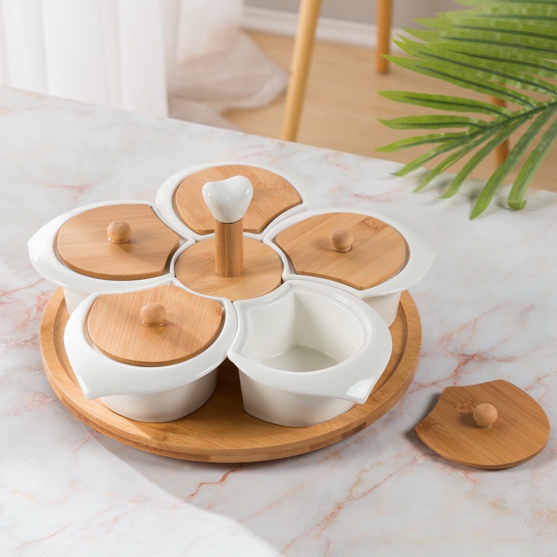 (XẢ KHO) Khay mứt đế xoay, khay bánh kẹo Tết - Sứ cao cấp xuất khẩu phong cách Bắc Âu