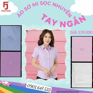 Áo sơ mi nữ màu hồng nhẹ nhàng vải mềm chống nhăn 65-02-01 Thái Hoà