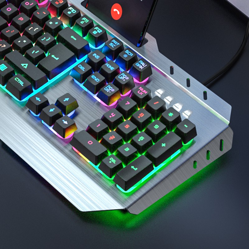 Bàn phím văn phòng chất liệu kim loại có dây có đèn LED nhiều màu sắc thời trang hợp với PC/ laptop