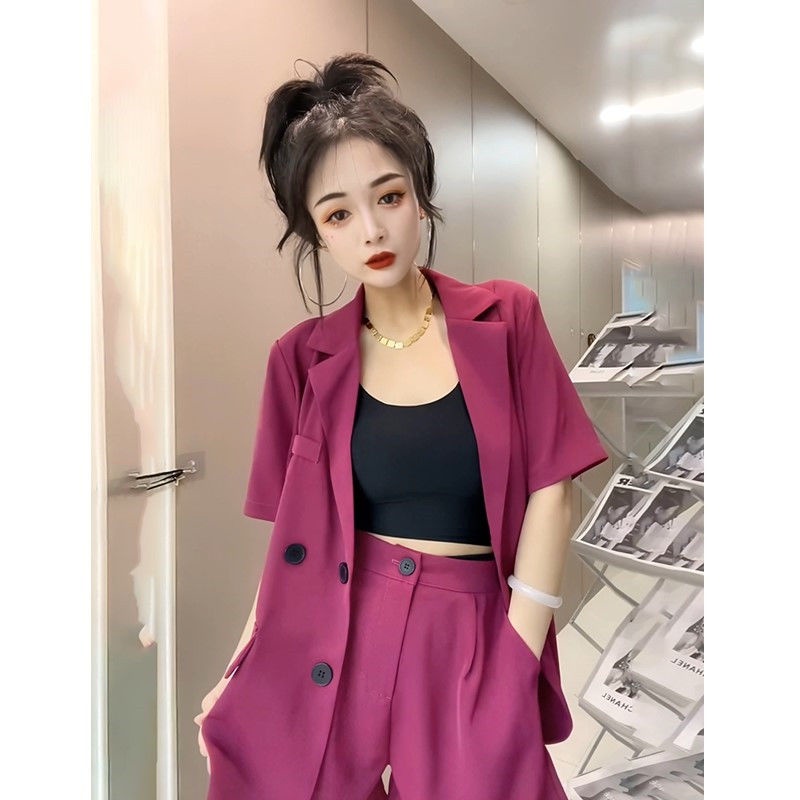 Bộ 2 món gồm áo khoác tay ngắn và quần ngắn lưng cao phong cách đơn giản dành thời trang mùa hè cho nữ (có bán lẻ)