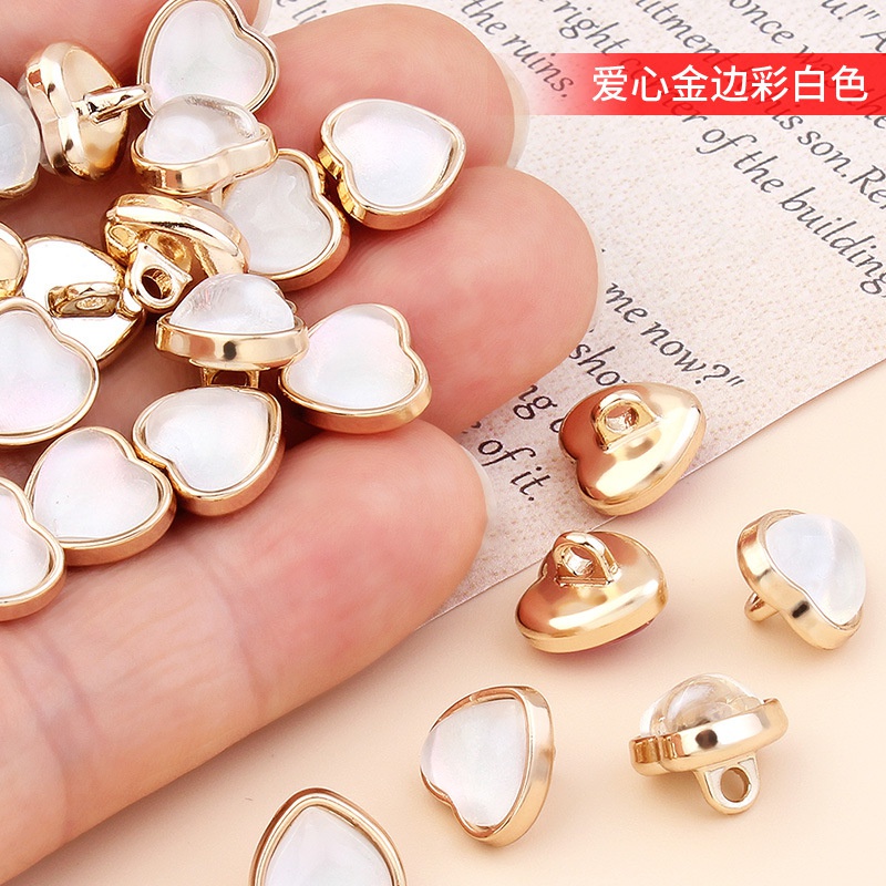 Set 10 Nút Áo Kim Loại Hình Trái Tim Đính Ngọc Trai Nhiều Màu Sắc