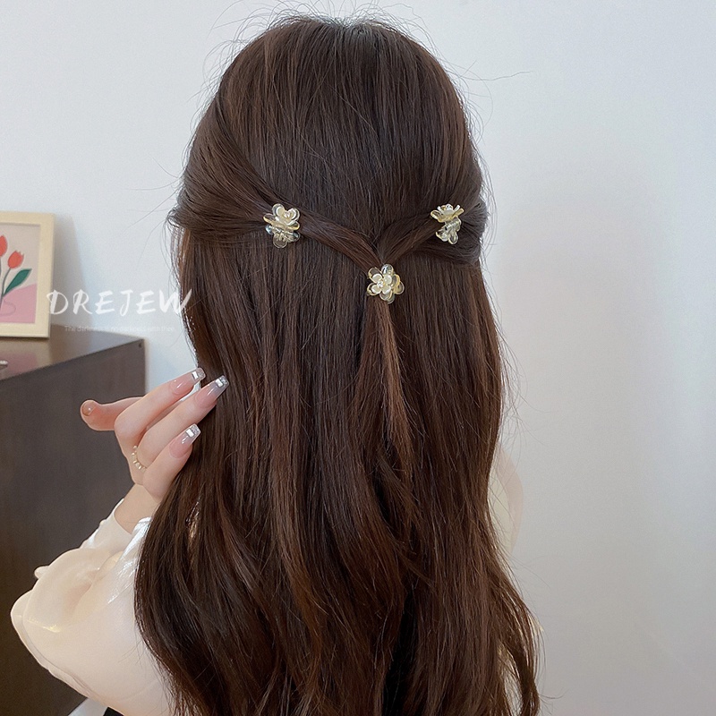DREJEW Kẹp tóc đính đá kim cương hình hoa nhỏ xinh xắn dễ phối đồ cho nữ