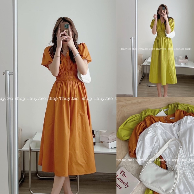 Váy trơn cộc tay Minty tay bộc dáng xoè nhẹ nhàng