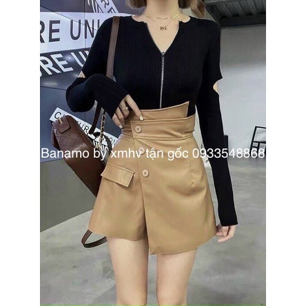 QUẦN VÁY DA MÀU ĐEN NÂU HOT HIT HIỆN ĐẠI THỜI TRANG BANAMO FASHION quần da 3 khuy 693