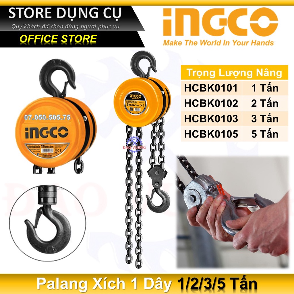 1-5 Tấn Pa lăng xích INGCO 1 dây nâng dài 3m chịu lực nâng 322.5N - 476N.m, Bá Lăng HCBK0101 HCBK0102 HCBK0103 HCBK0105