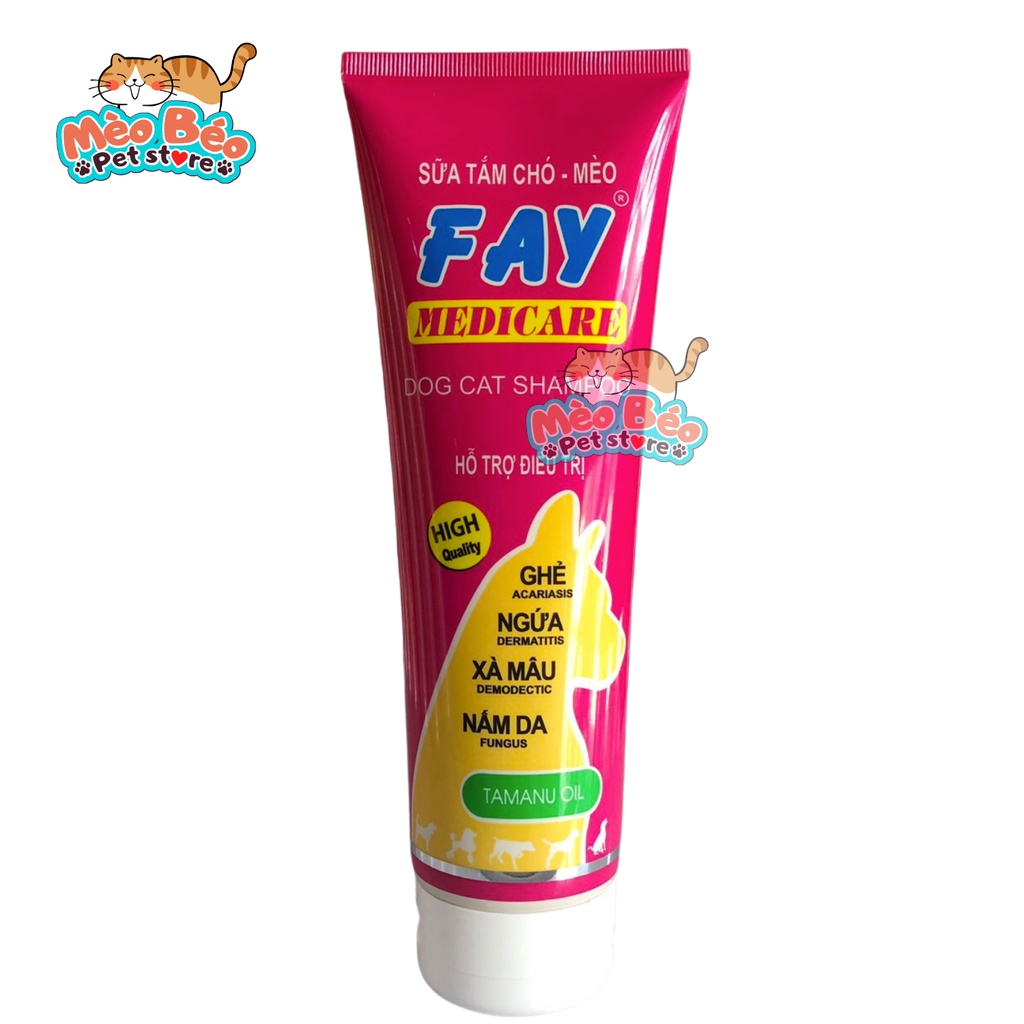 Sữa tắm chó mèo FAY MEDICARE hết ghẻ ngứa, xà mâu, nấm da vảy gàu rụng lông - 285ml