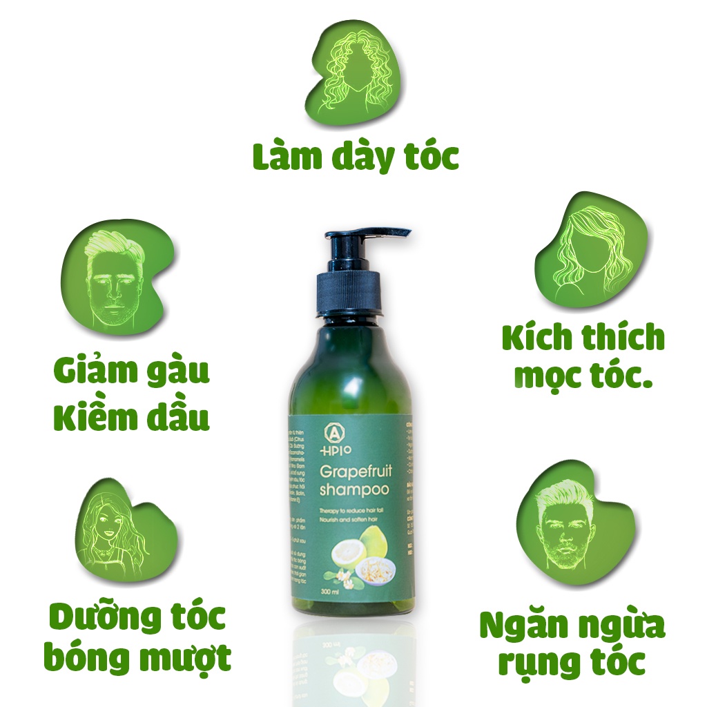 Combo Dầu gội, Dầu xả bưởi HPIO 300ml thảo dược giúp giảm gàu, dưỡng tóc, mềm mượt, chắc khỏe tự nhiên