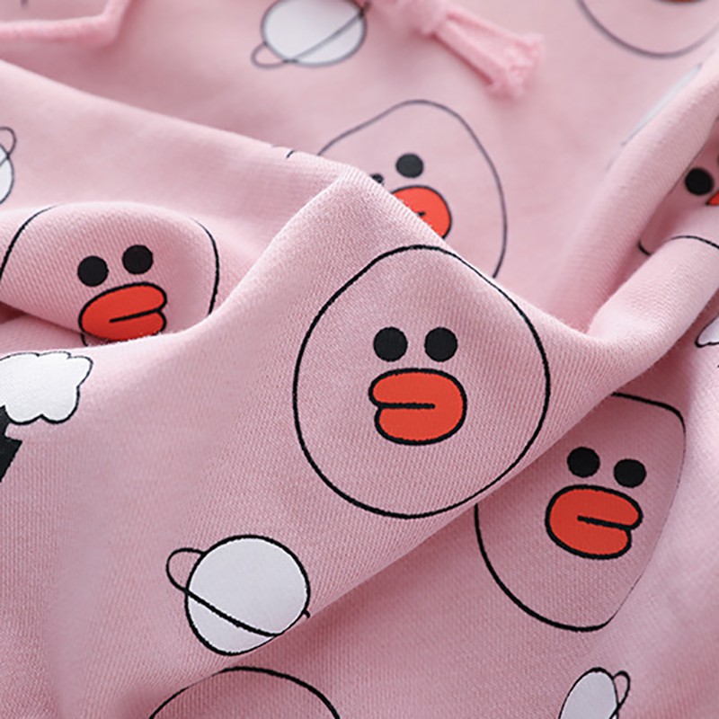 Bộ áo nỉ hoodie + quần dài in hình vịt cho bé gái